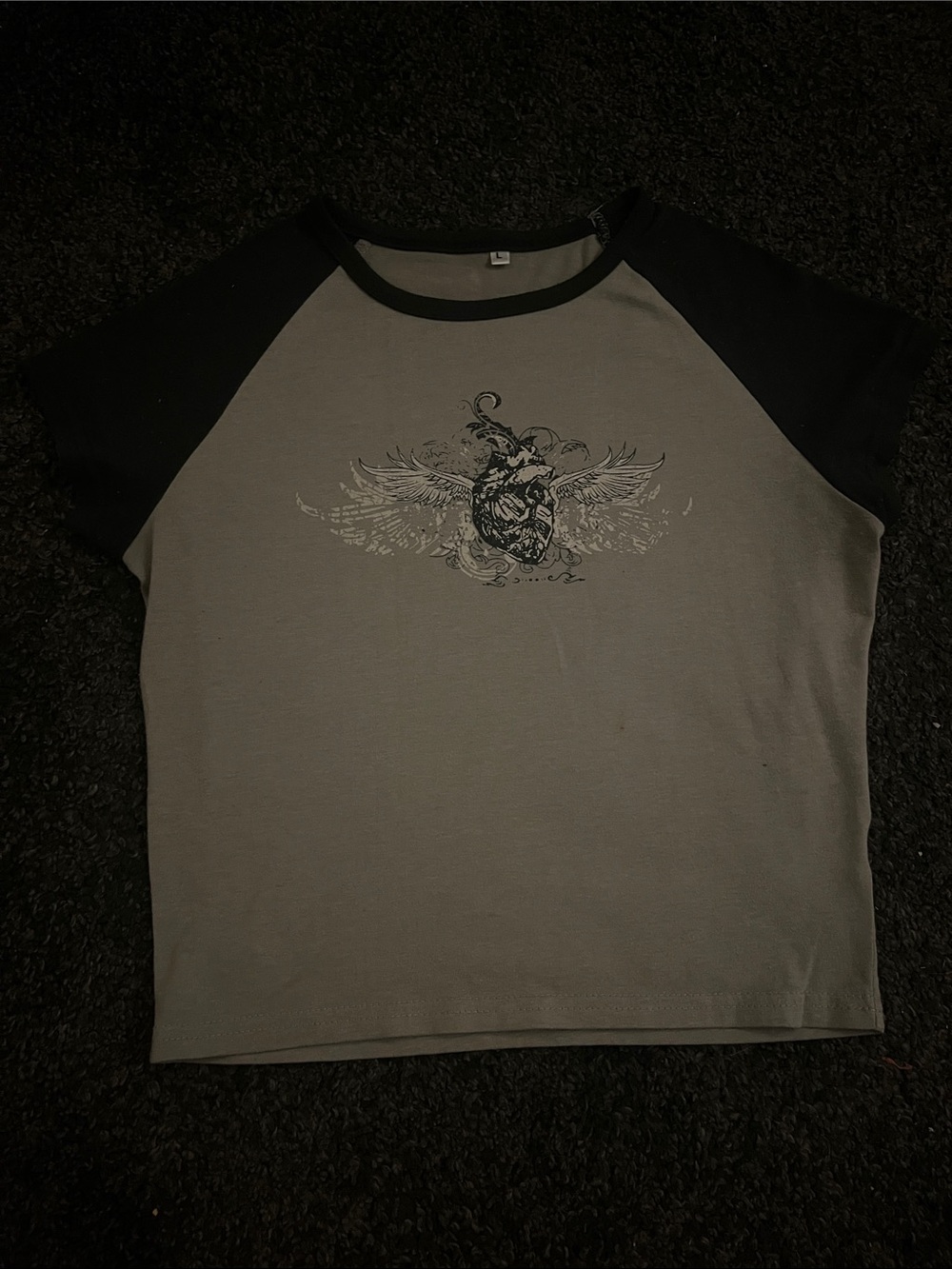 Two-Tone Black & Gray Graphic Raglan Tee